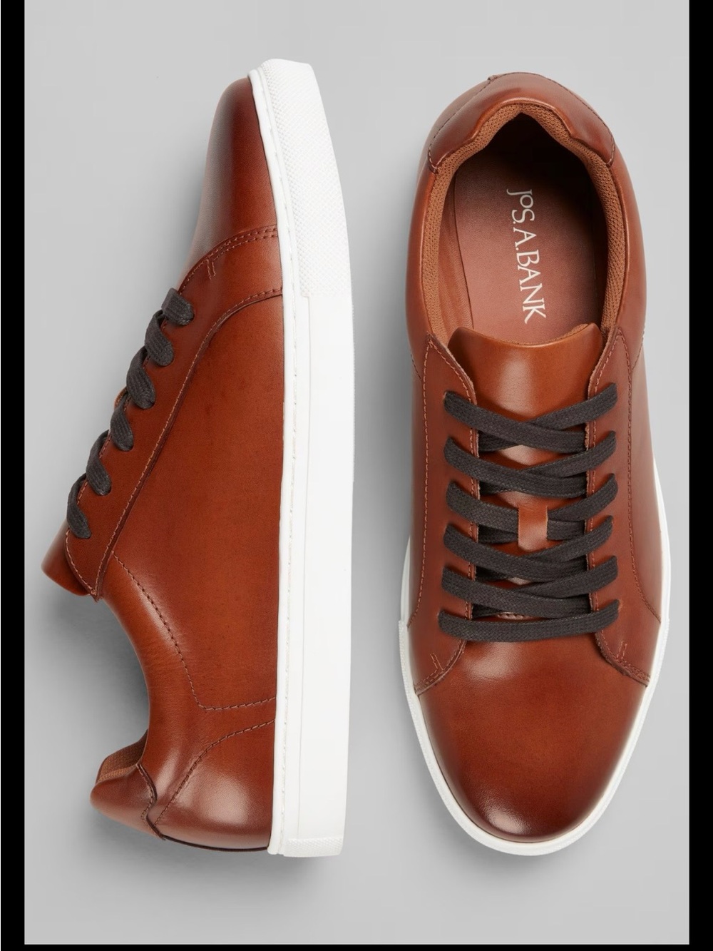 Jos. A. Bank Brown Leather Low-Top Sneakers with White Sole